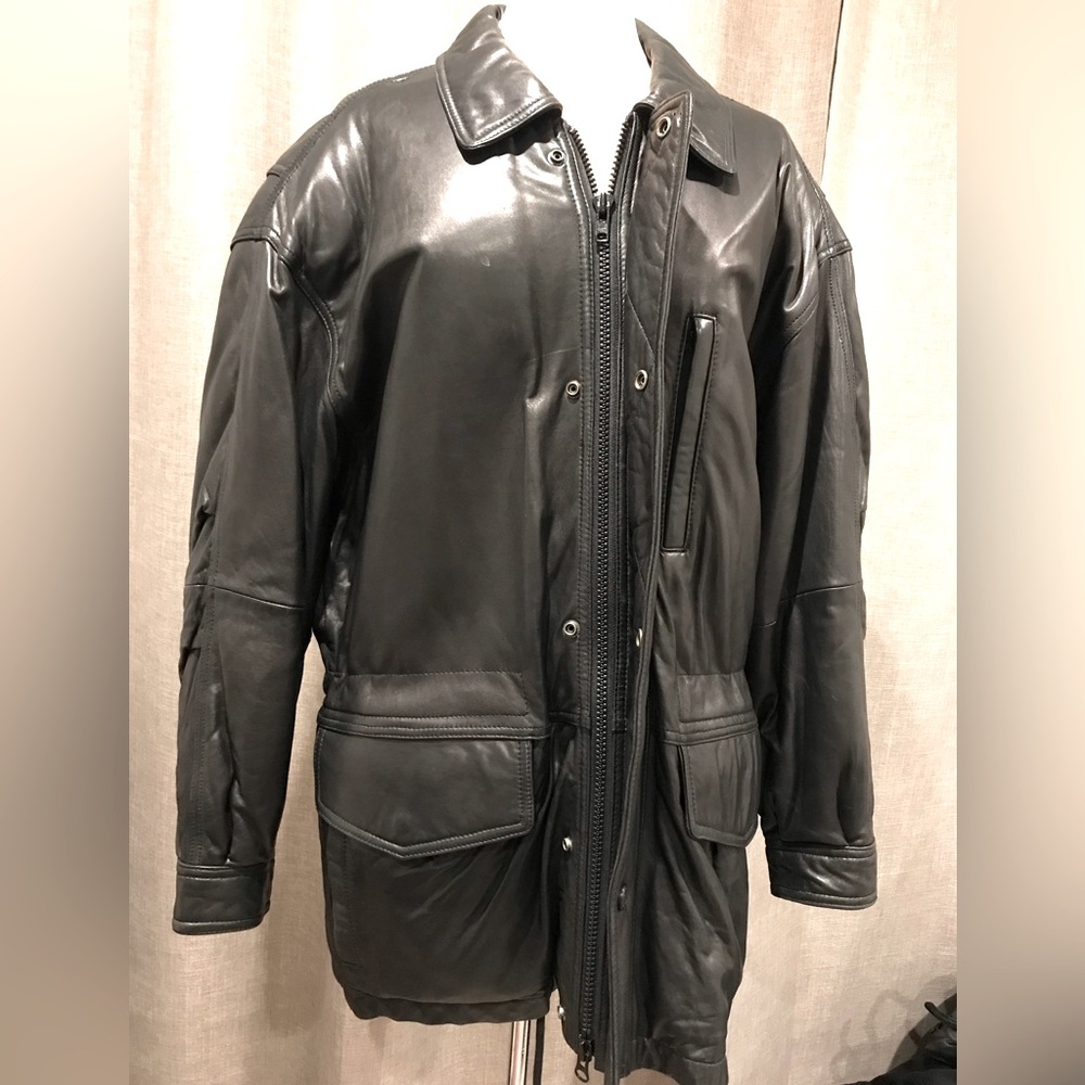 Vintage Andres Marc Black Leather Jacket - M - 3/4 length w drawstring waist